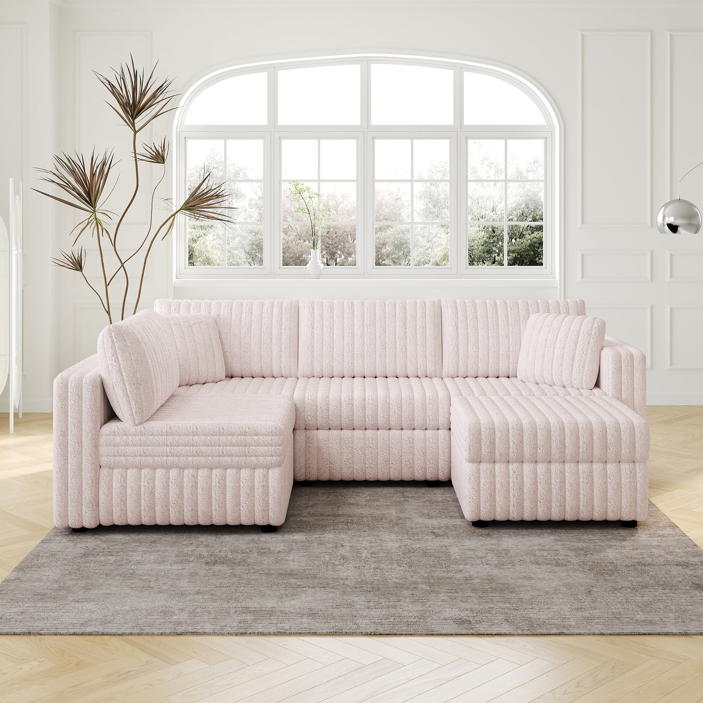 106.3" U-Shaped 4-Person Modular Sofa Light Pink