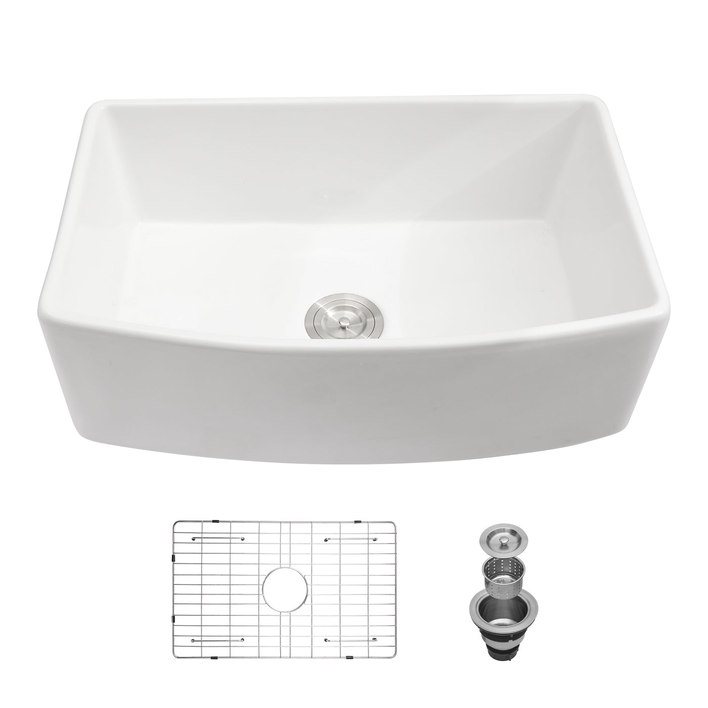 White Ceramic Farmhouse Apron Front Sink 33 inch Single Bowl