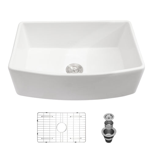 White Ceramic Farmhouse Apron Front Sink 33 inch Single Bowl