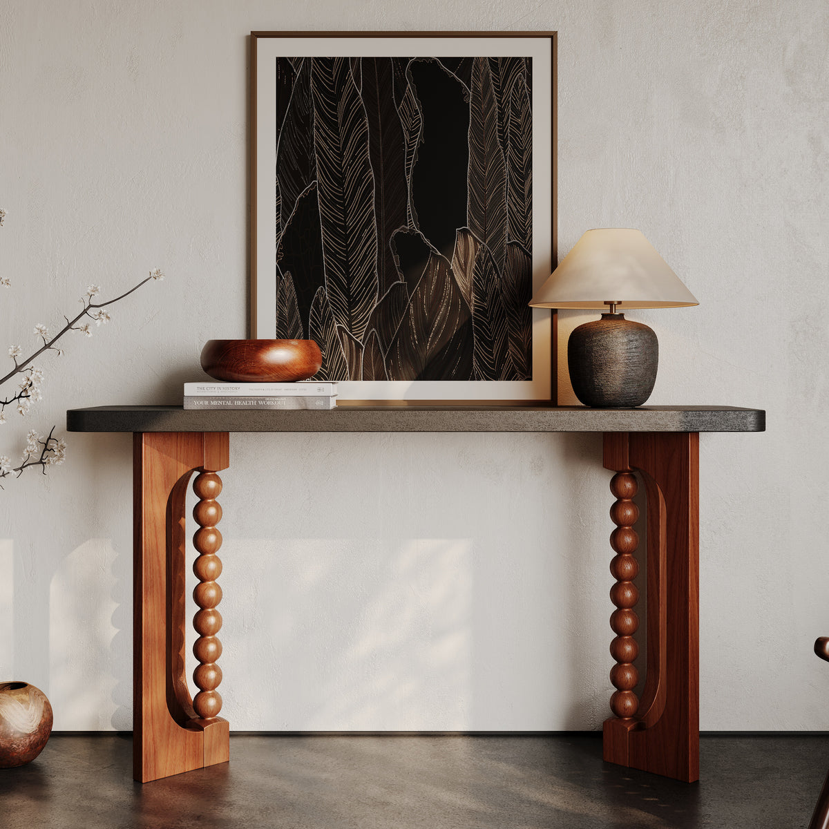 Solid Wood Console Table Black/Brown