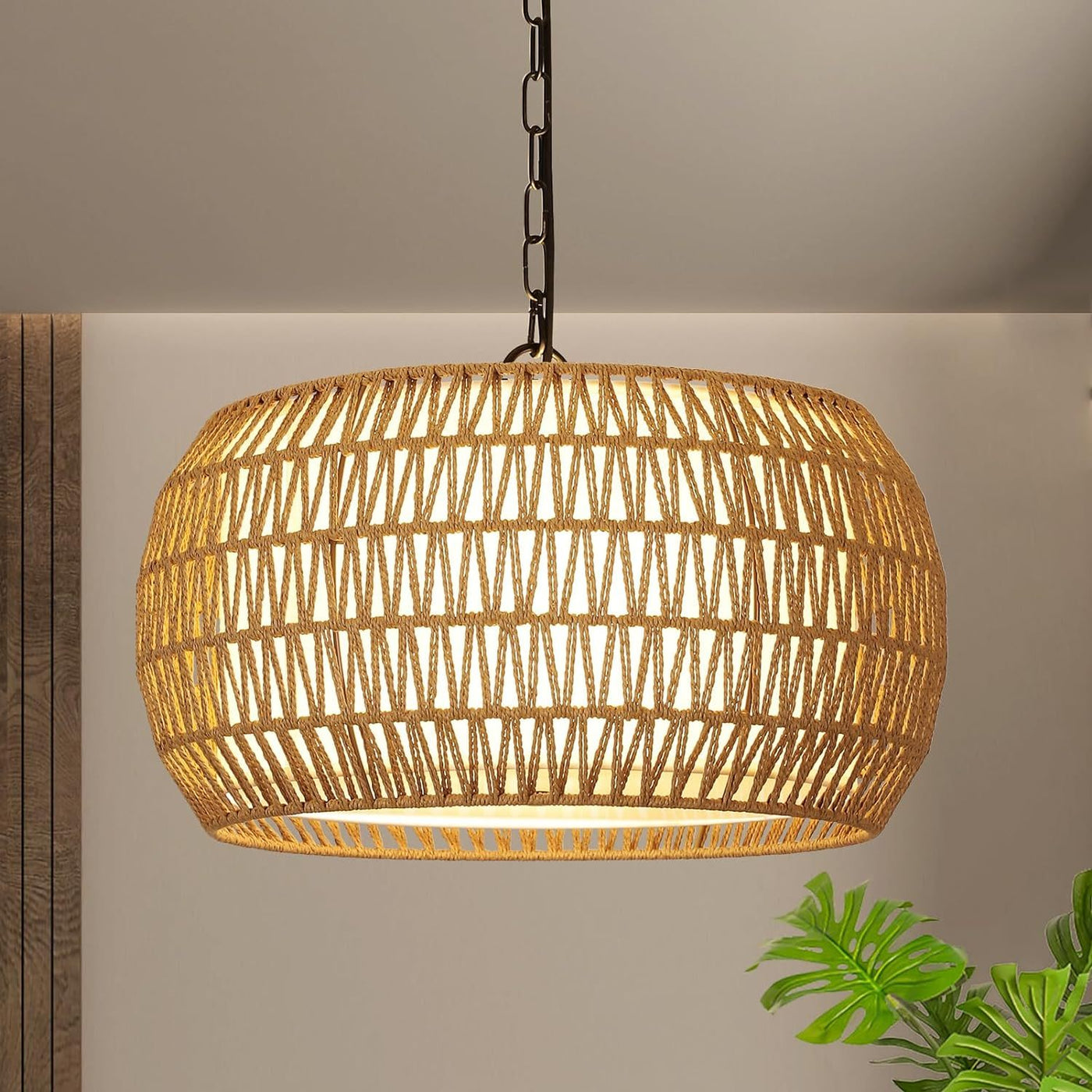 Rattan Farmhouse Chandelier Light Fixture