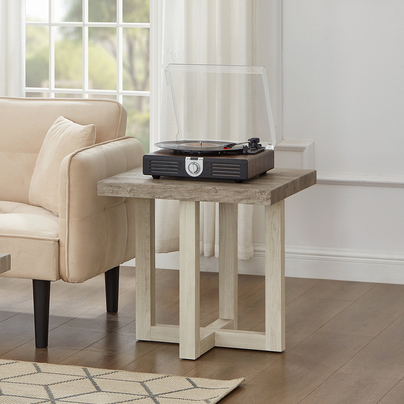 Luno Contemporary End Table Weathered Gray Beige