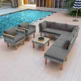 Outdoor Sectional Set PE Rattan Acacia Wood Gray 9 Piece 250 LB