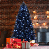7.5ft Black Christmas Tree with 500 White LED Lights, 2156 Tips PE+PVC Artificia