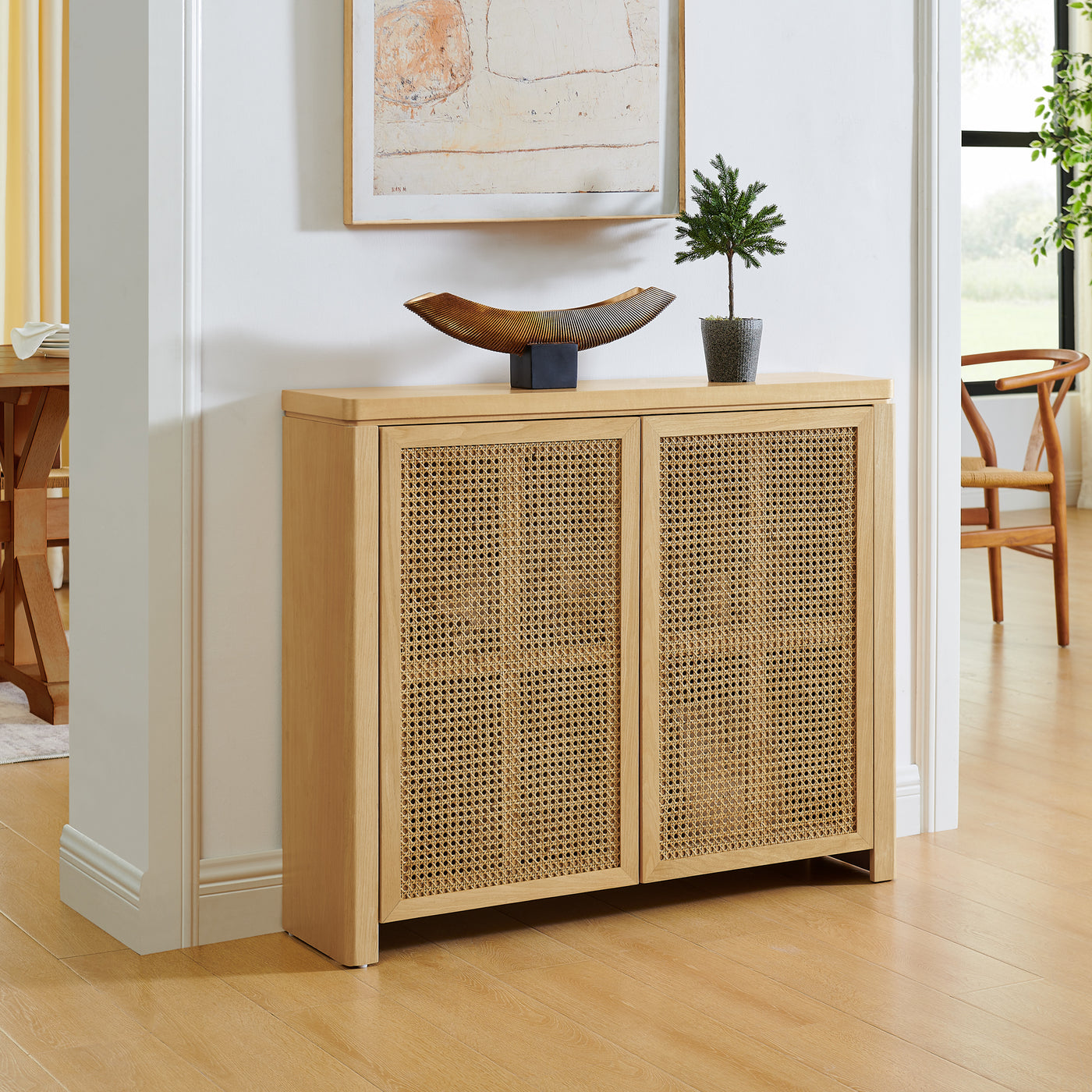 39.4" Mid Century Modern Rattan Sideboard Buffet Cabinet