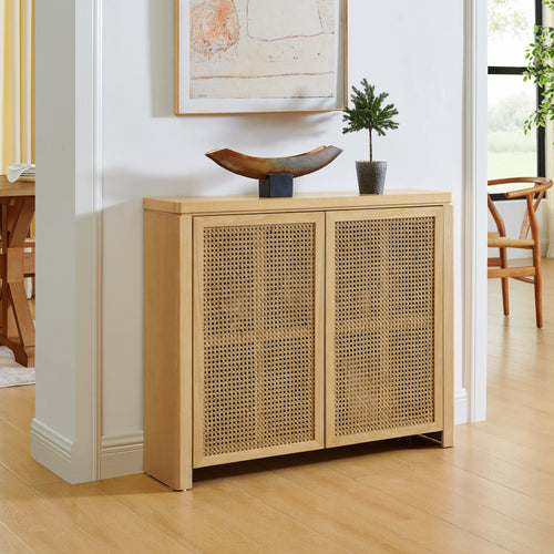 39.4" Mid Century Modern Rattan Sideboard Buffet Cabinet