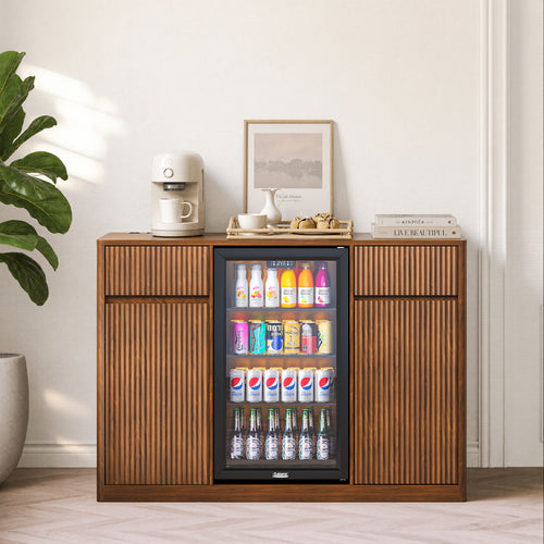 53" Walnut Bar Cabinet with Wine Rack & Charging Hub