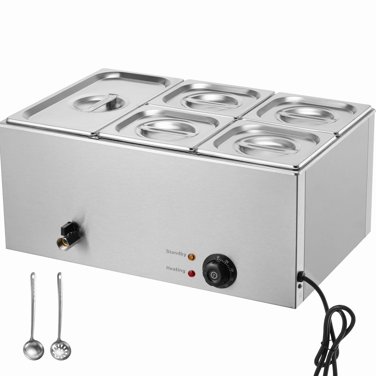24QT Commercial Food Warmer, 5-Pan Electric Steam Table, 1200W Professional Coun