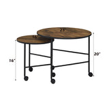 Nesting Table Set of 2 - Wood & Metal - Vintage Oak - 23" & 16" Round