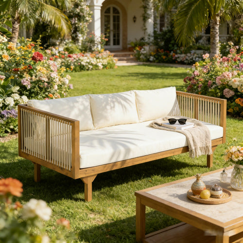 Outdoor Patio Sofa Acacia Wood Rope 67.5