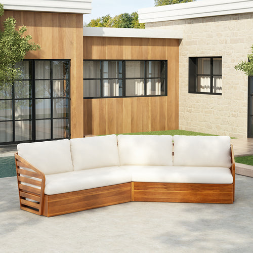 Outdoor Sectional Set Acacia Wood Teak Beige V-Shape 2 Piece 800 LB