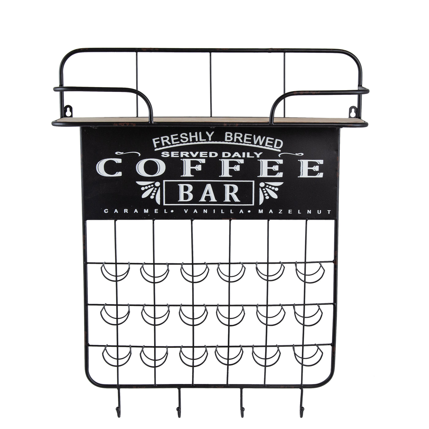 Black Floating Coffee Bar Shelf with Pod Holder and Hooks