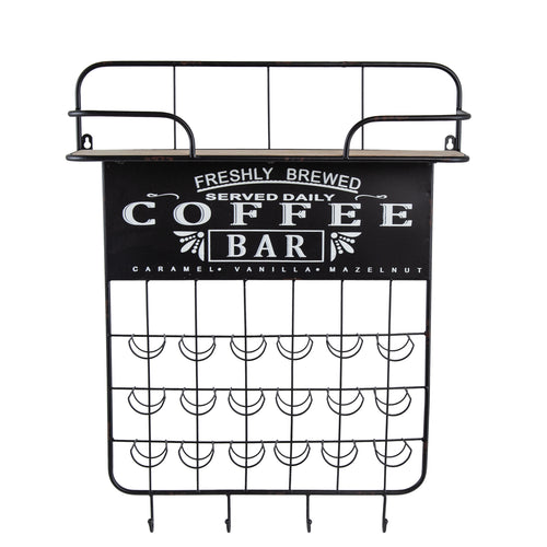 Black Floating Coffee Bar Shelf with Pod Holder and Hooks
