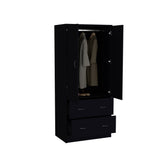 Black Armoire with Double Doors, 2 Drawers, Hanging Rod