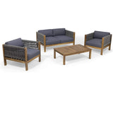 Outdoor Patio Set Acacia Wood Rope Teak Cushions 4 Seater