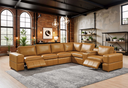 Sectional Sofa Modular Leather Match Ginger 6 Seat Reclining 131 In