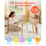 Montessori Activity Table for Toddler 1-3 Years Old, 13 in 1 Wooden Learn Activi