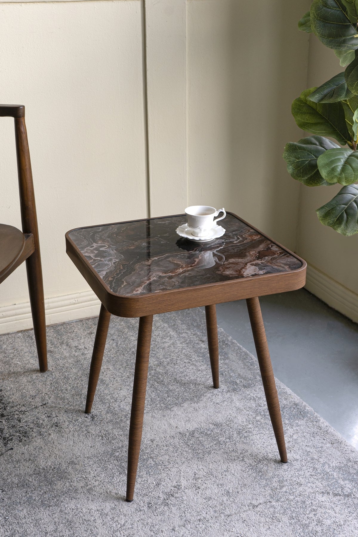 Square Glass Top Side Table 17.3" Marble Gold Iron Legs