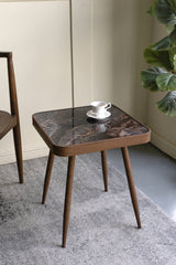 Square Glass Top Side Table 17.3" Marble Gold Iron Legs