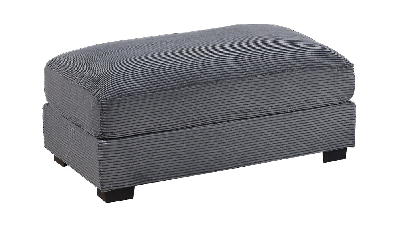 Dark Gray Corduroy Ottoman Wood Legs Soft Cushion