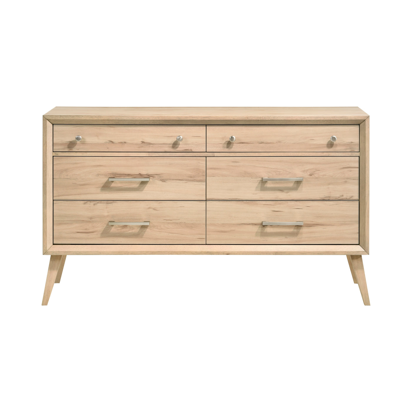 Mid-Century Modern 6-Drawer Natural Oak Dresser