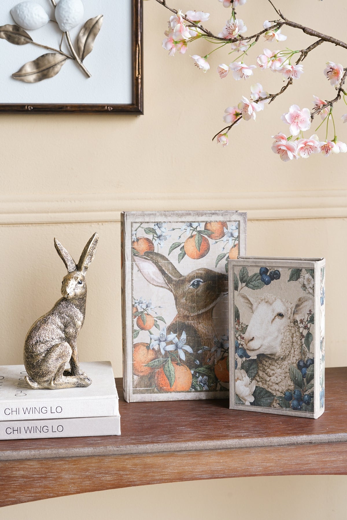 Set of 2 Decorative Book Box with Rabbit and Sheep Motifs,  L:7x3x10.5' S:5x2x8.