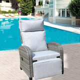Outdoor Wicker Recliner Chair Adjustable Backrest Armrests