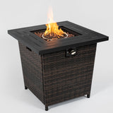28 Inch Black Wicker Outdoor Propane Gas Fire Pit Table Steel Top 50000 BTU