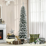 HOMCOM 6' Tall Unlit Snow Flocked Artificial Christmas Tree, Slim Pencil Xmas Tr