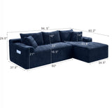 L-Shape Modular Corduroy Sectional Sofa with Chaise Blue 94"