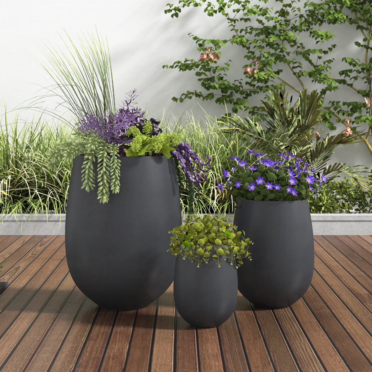 U_STYLE Lightweight Round MGO Outdoor Planter Set-3 Sizes (15.6''/10.74''/7.3'')