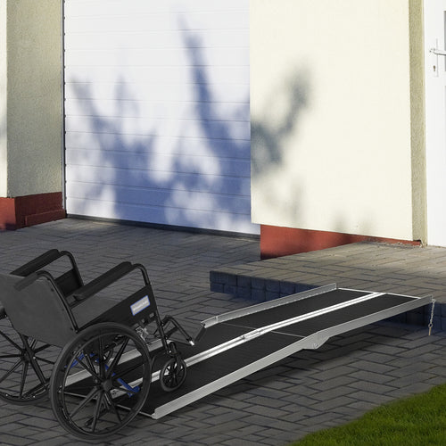 Wheelchair Ramp Aluminum 8 Ft Folding Non-Slip Side Rails 594 LB Portable