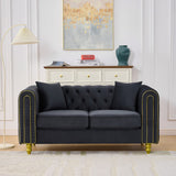63" Modern Button Tufted Velvet Loveseat Sofa Black Gold