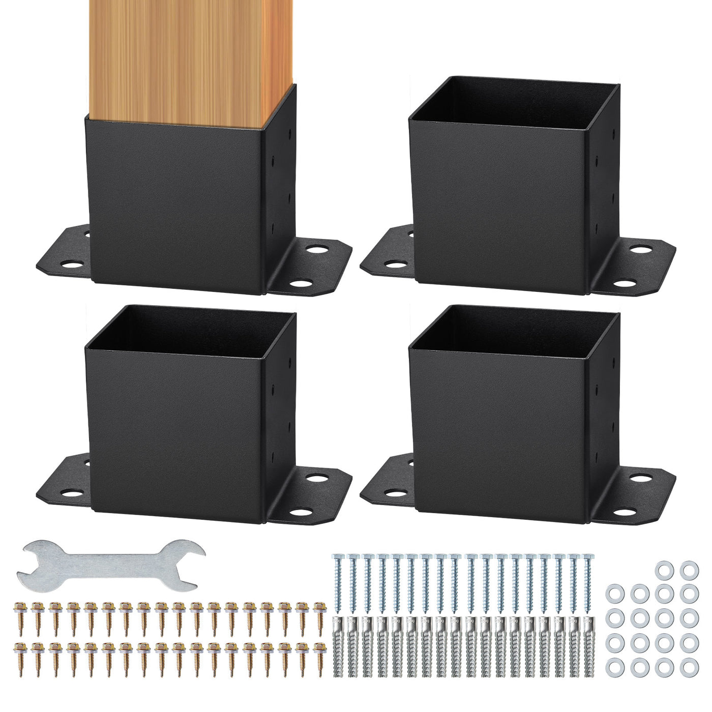 6x6 Post Base Brackets 4pc Heavy Duty Powder Coated Matte Black