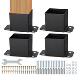 6x6 Post Base Brackets 4pc Heavy Duty Powder Coated Matte Black