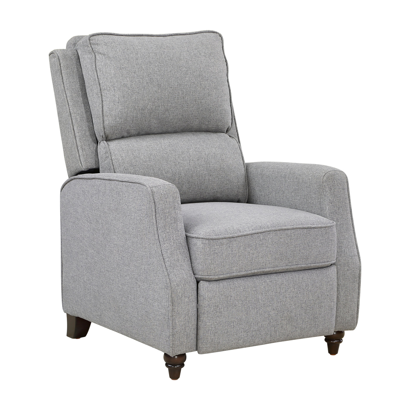 Gray Fabric Push Back Recliner Chair Solid Wood Transitional