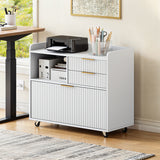 Mobile Office File Cabinet with Charging Station & Multi Drawers, Open Storage C
