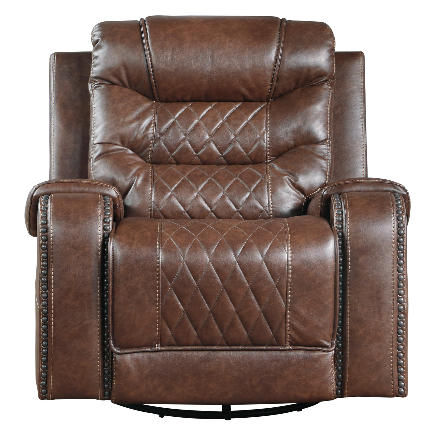 Brown Faux Leather Swivel Glider Recliner Chair