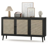 Black Rattan Door Sideboard Buffet Cabinet Large