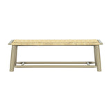 Farmhouse Solid Wood Rattan Bench 59 Inch Indoor Outdoor