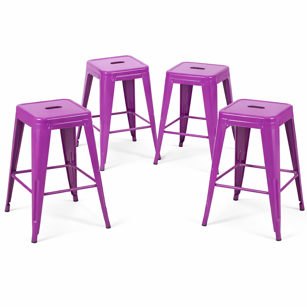 24" Counter Height Bar Stools Set of 4, Purple Metal