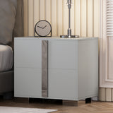 Modern Grey End Table with Drawers and Metal Handles