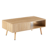 Solid Wood Coffee Table with Storage Natural