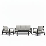 Outdoor Patio Set Aluminum Black Light Gray 4 Piece Seats 5