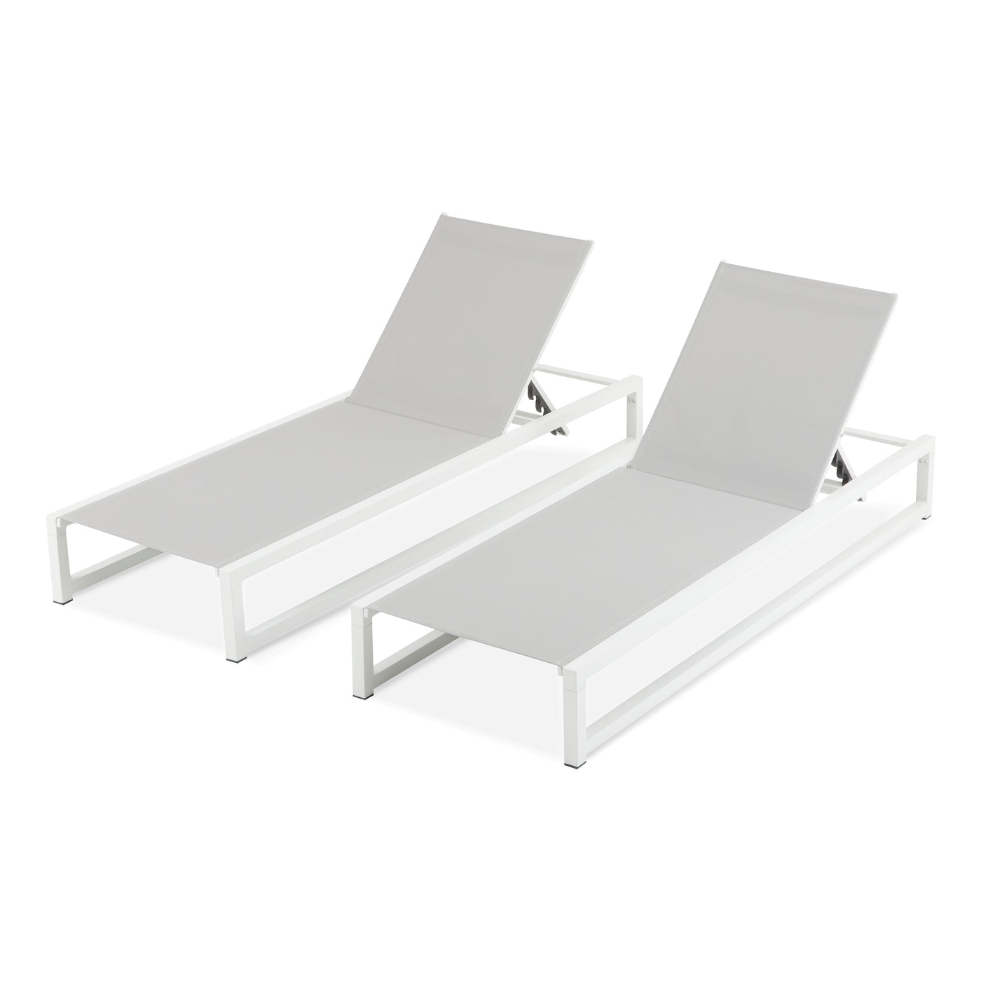5-Level Adjustable 2-Piece Outdoor Chaise Lounge, Durable Aluminum Frame & Textilene Mesh, Perfect for Patio/Poolside