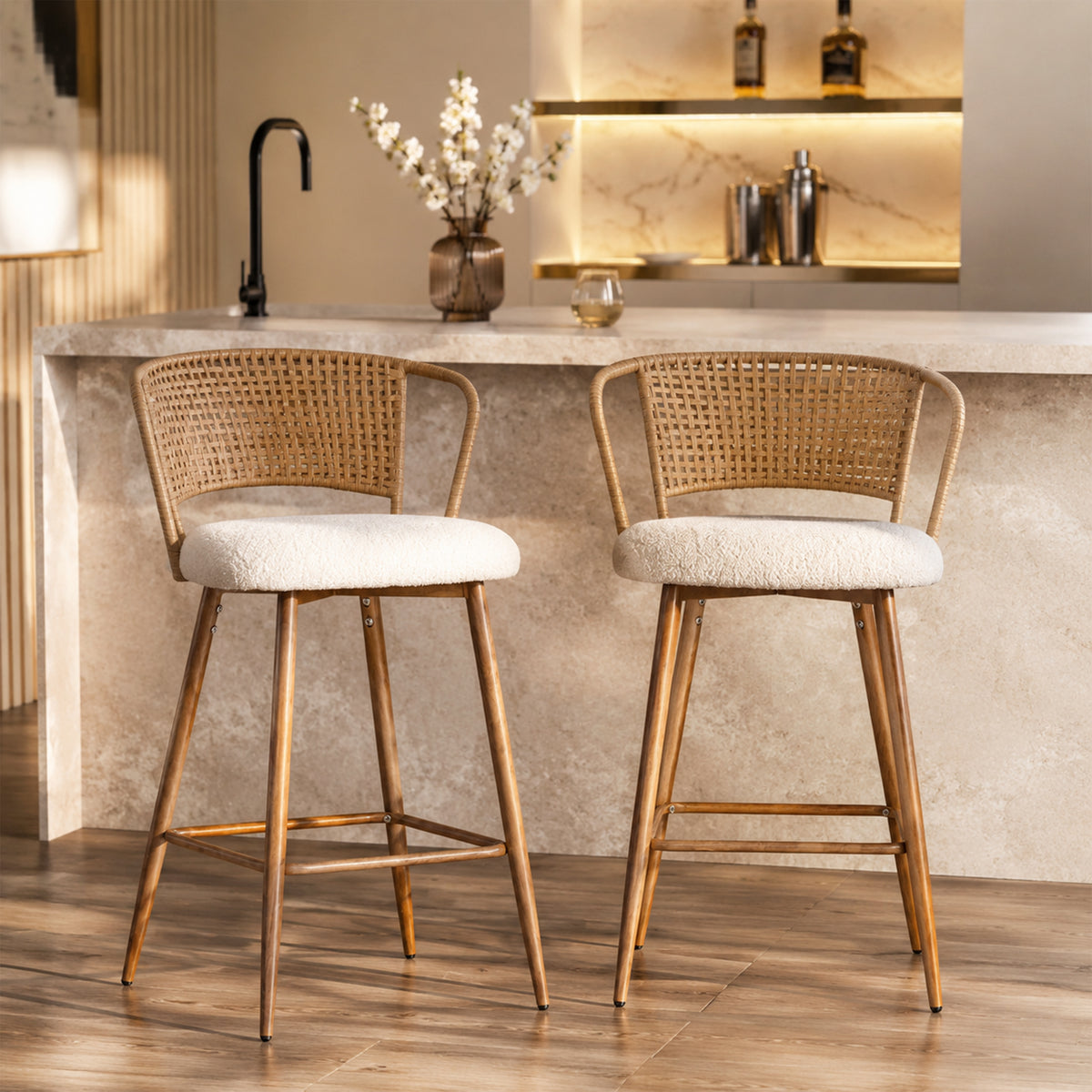 Set of 2 Metal Bar Stool Cream