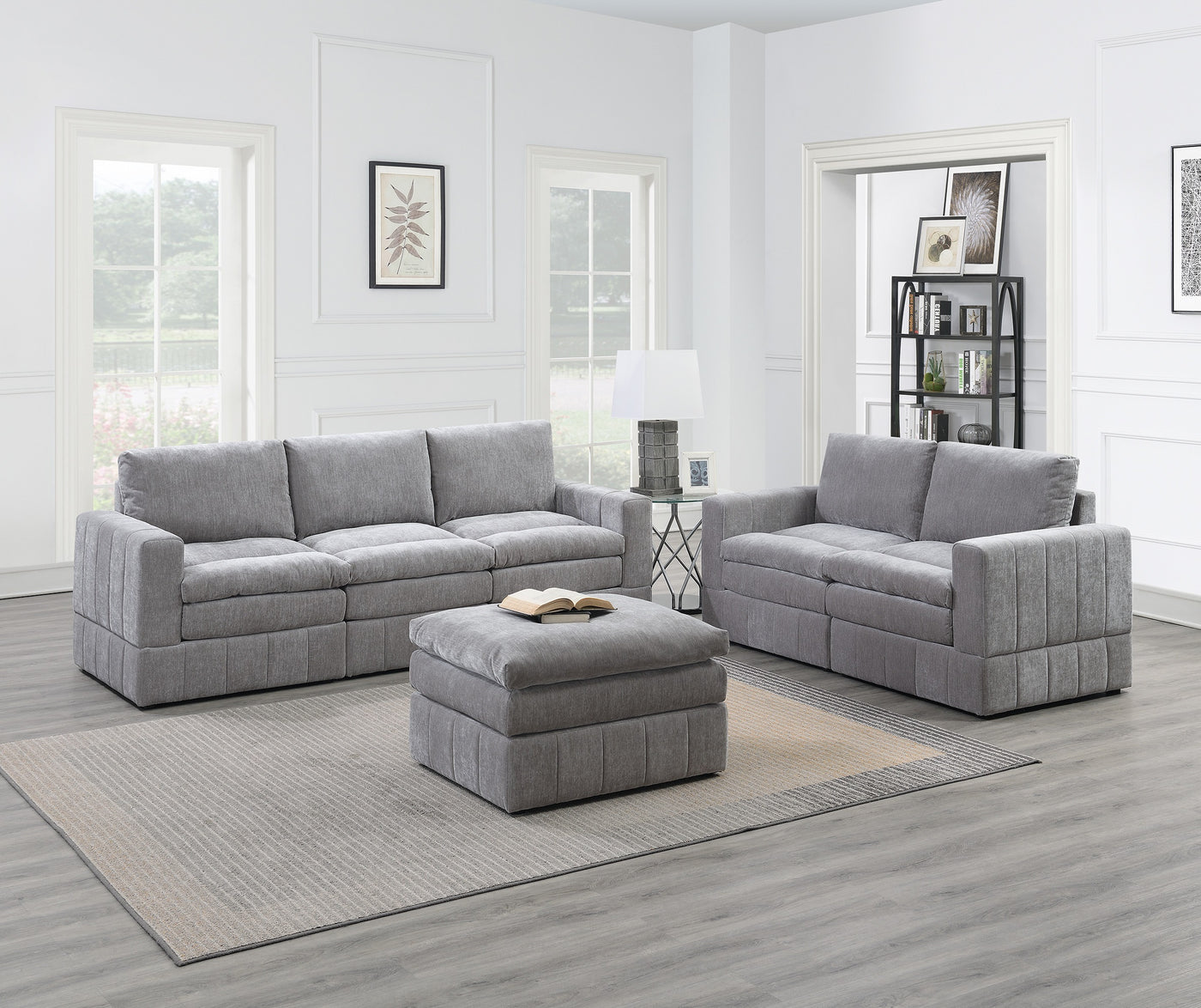 6-Piece Modular Sectional Sofa Set Granite Morgan Fabric