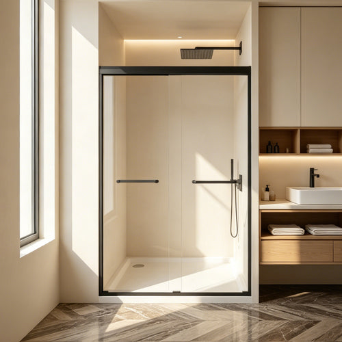 Double Sliding Shower Door 44-48"W x 72"H Tempered Glass Black