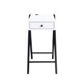 Accent Table - Modern - White & Black - Built-In USB Port & Drawer
