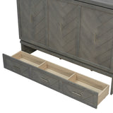 Queen Size Murphy Bed, Pine Wood Cabinet Bed with Built-in USB Charging Station and Geometrical Decoration Panel ,Grey